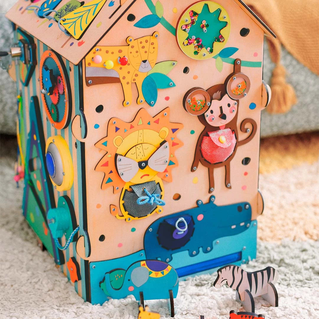 activity cube for babies with wooden toy
