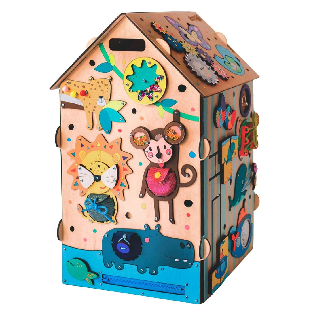 busy zoo activity cube with hippo feeding