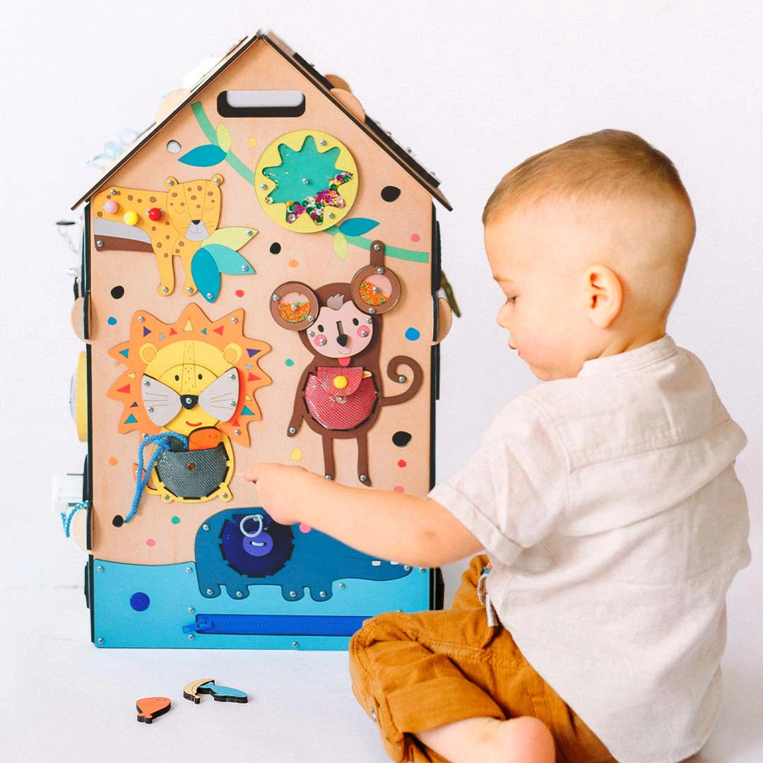 busy zoo activity cube with toddler play