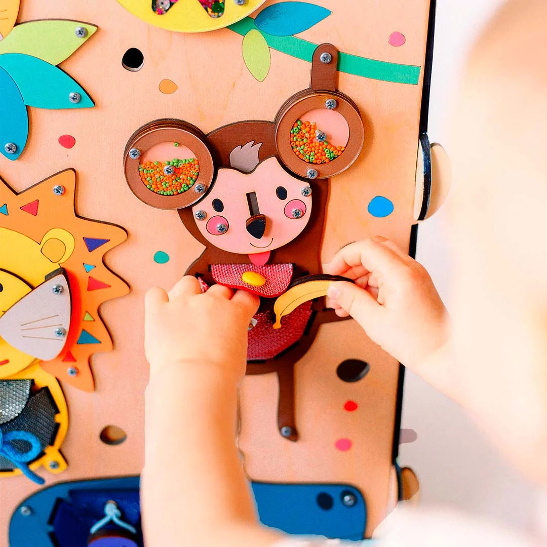 large activity cube with hands-on toy