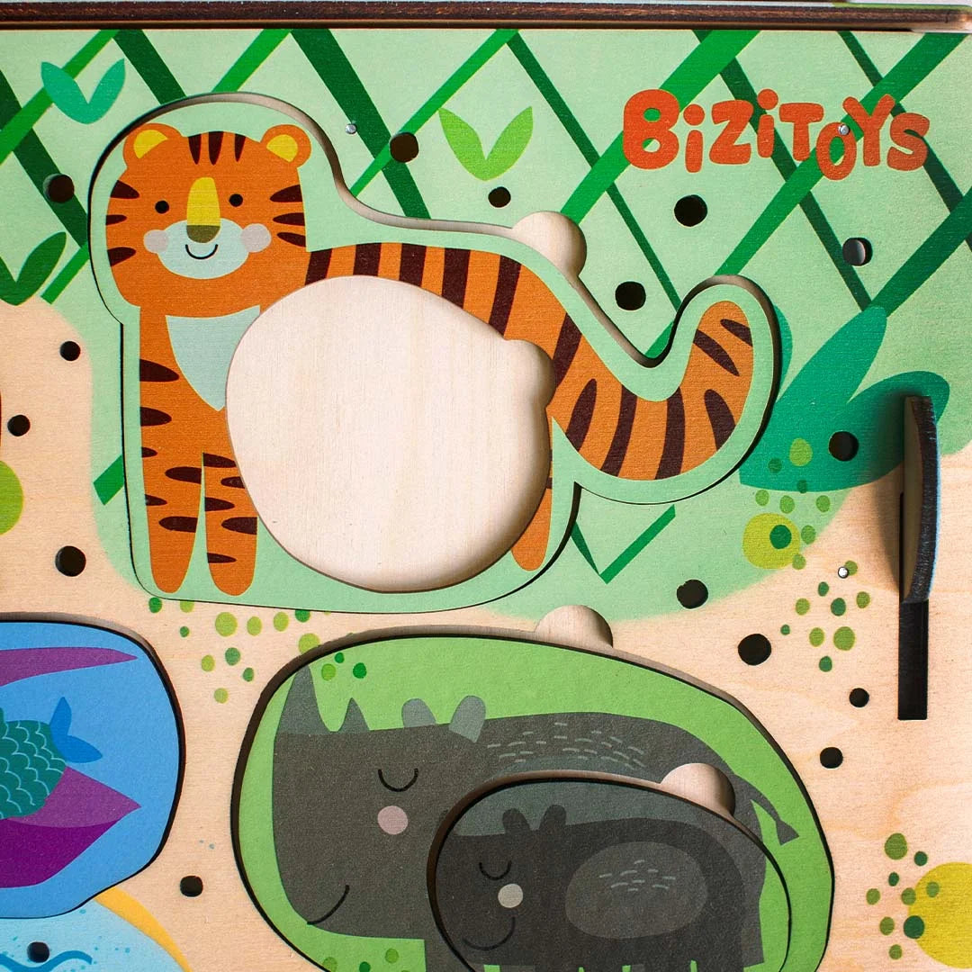 Handmade Montessori jungle busy board with eco-friendly materials