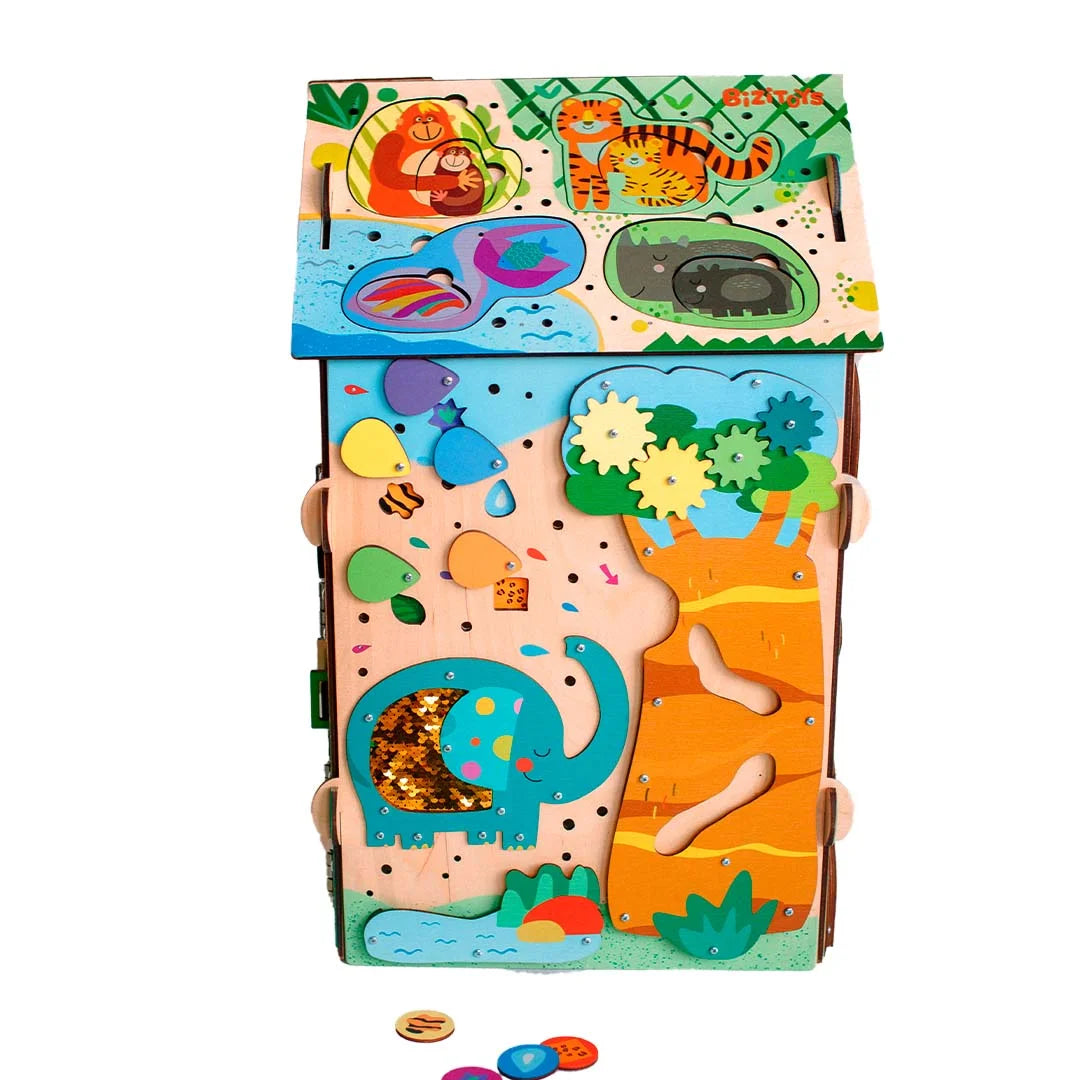 Montessori jungle busy board tree sensory panel