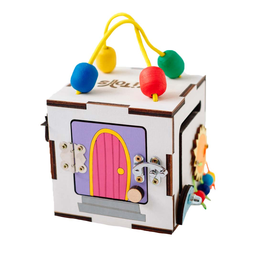 montessori toy cube with colorful animals