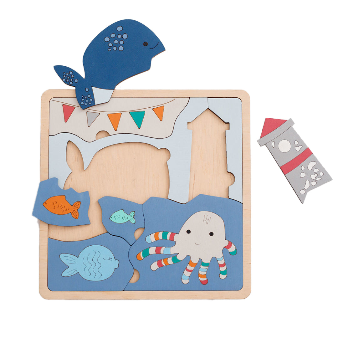 montessori sea puzzle with fish and whale