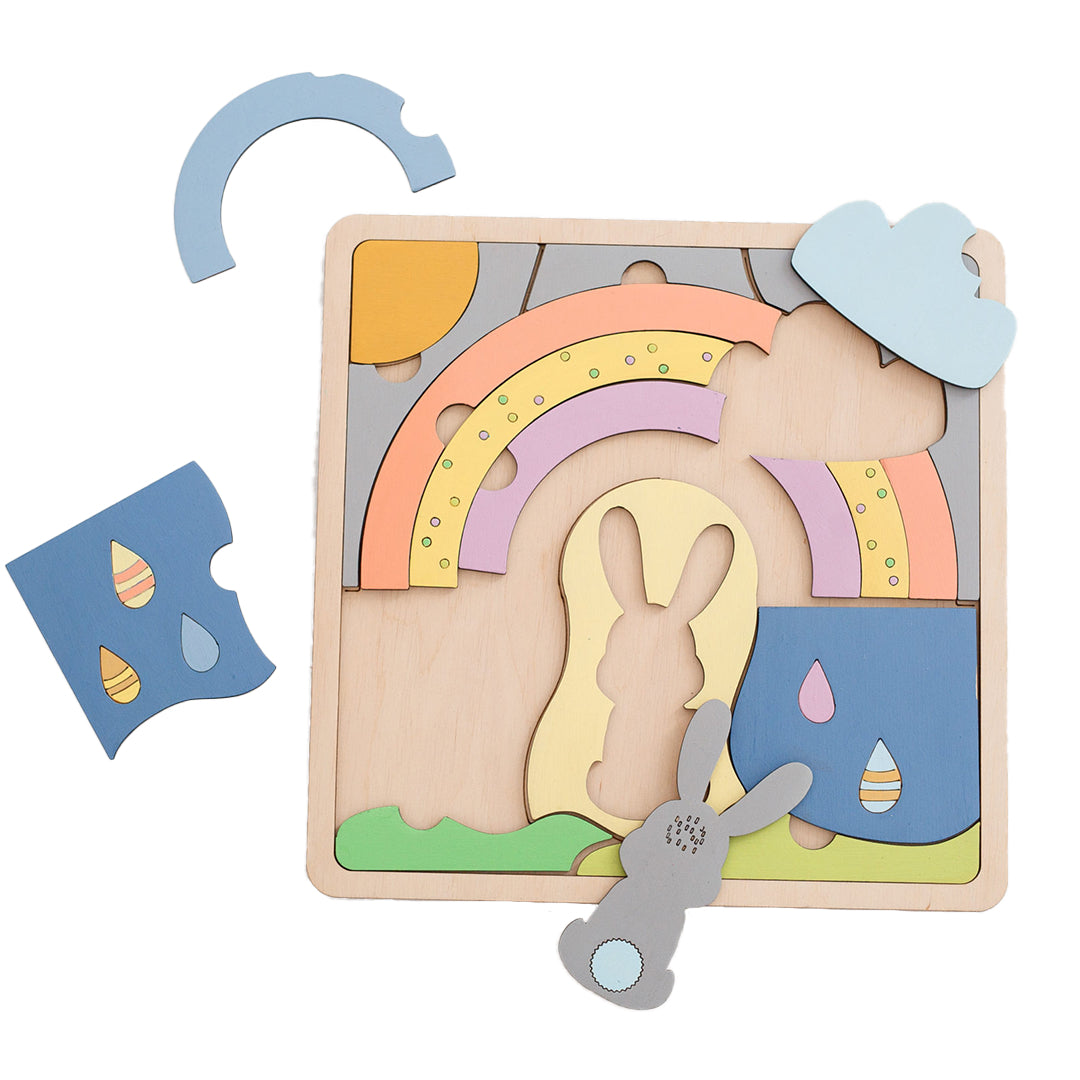 non-toxic wooden bunny puzzle toy