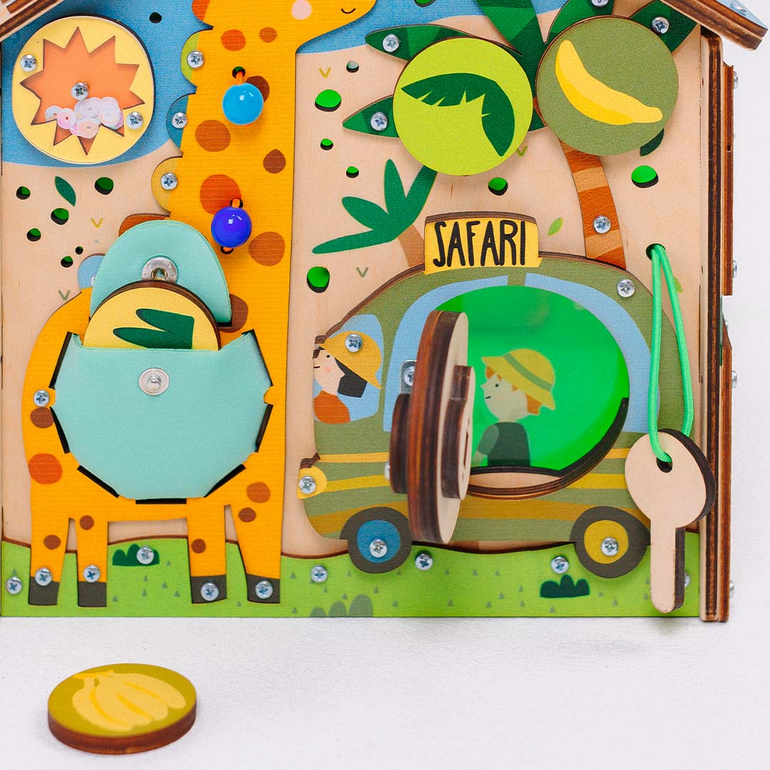 wooden safari toy with locks