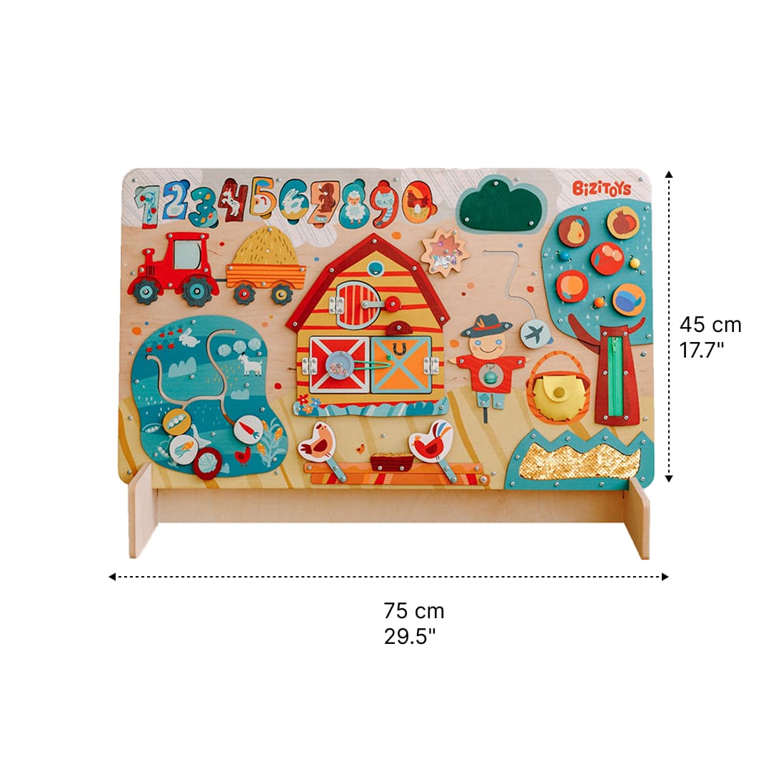 size wooden busy board farm