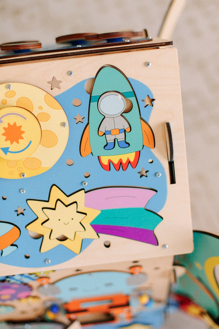 space busy board with light and mirror