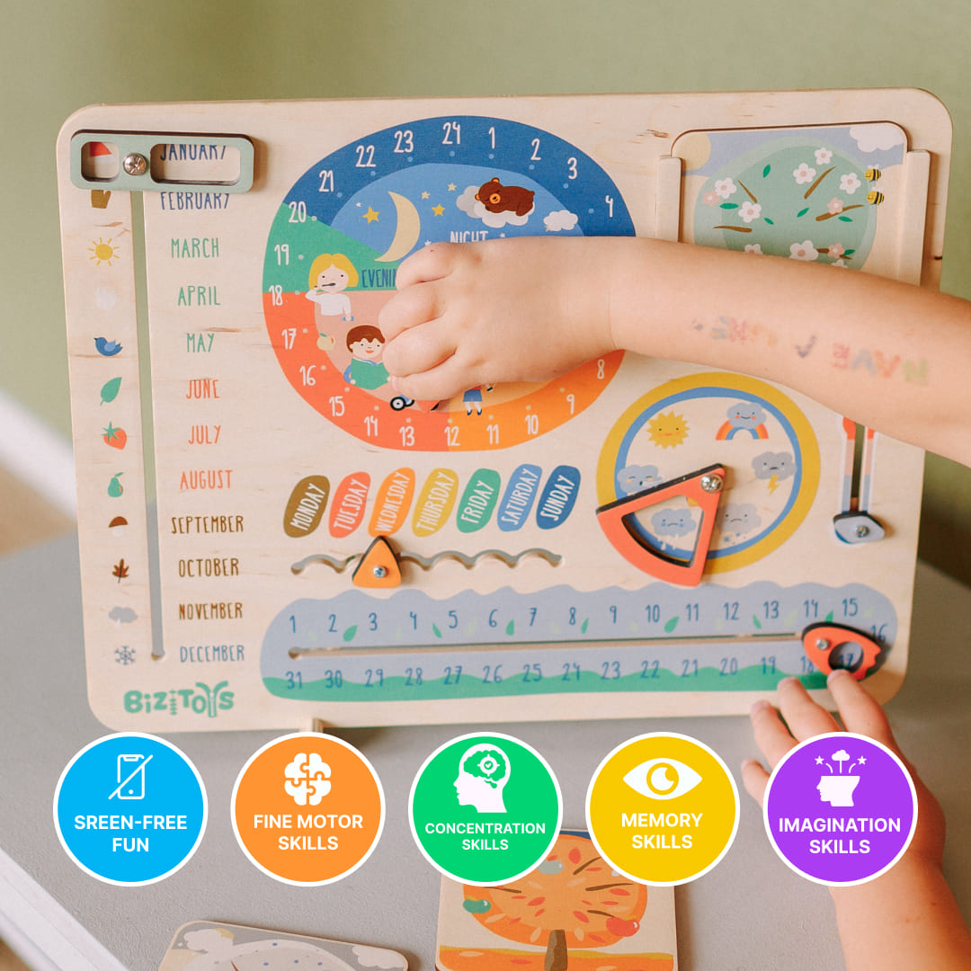 toddler calendar with tactile sliders