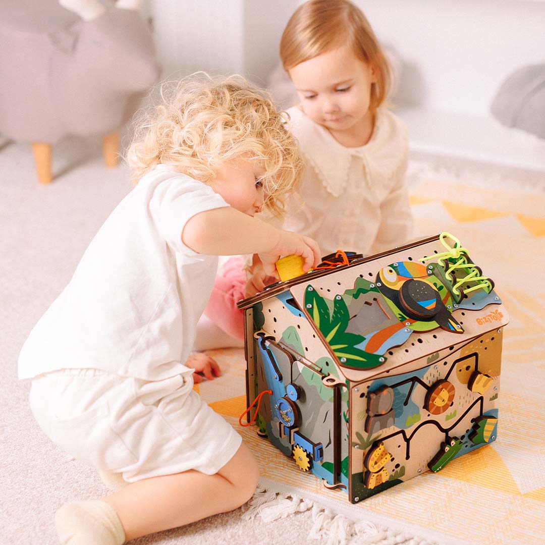 toddler lacing activity on play cube
