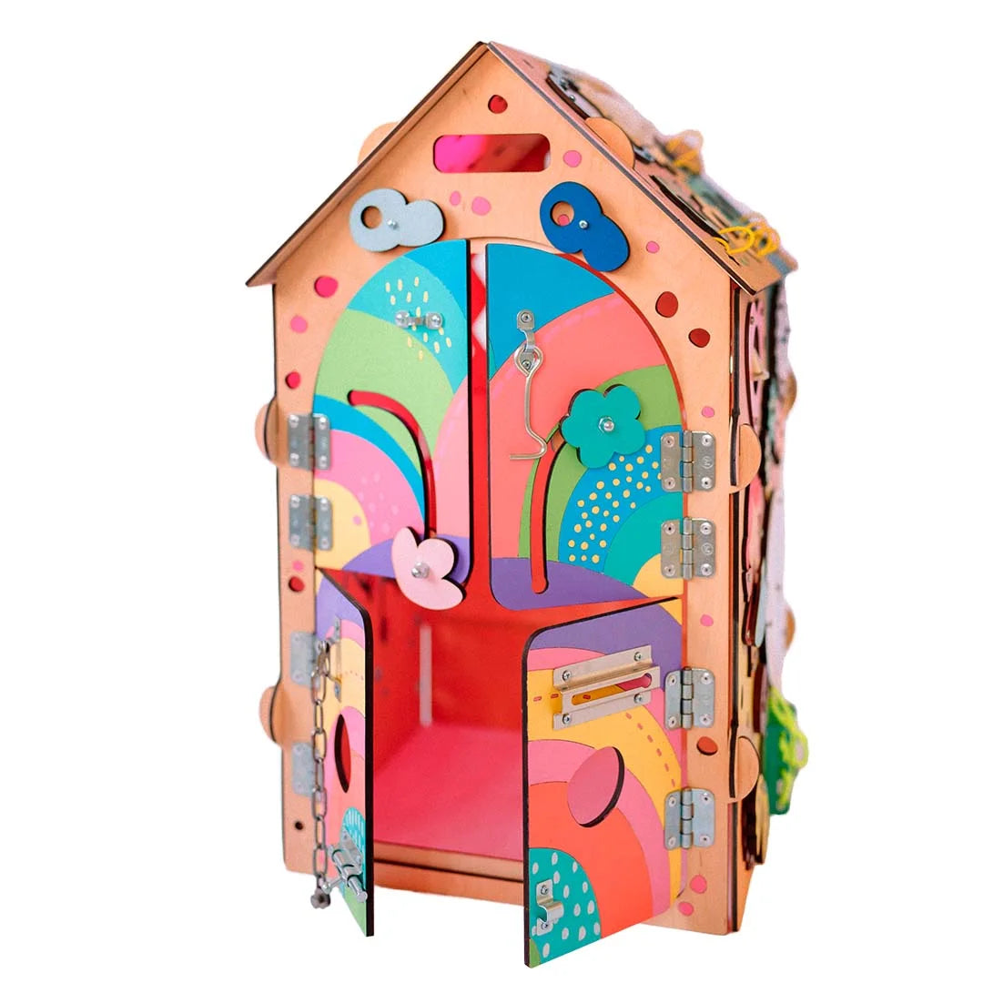 toddler opening busy house