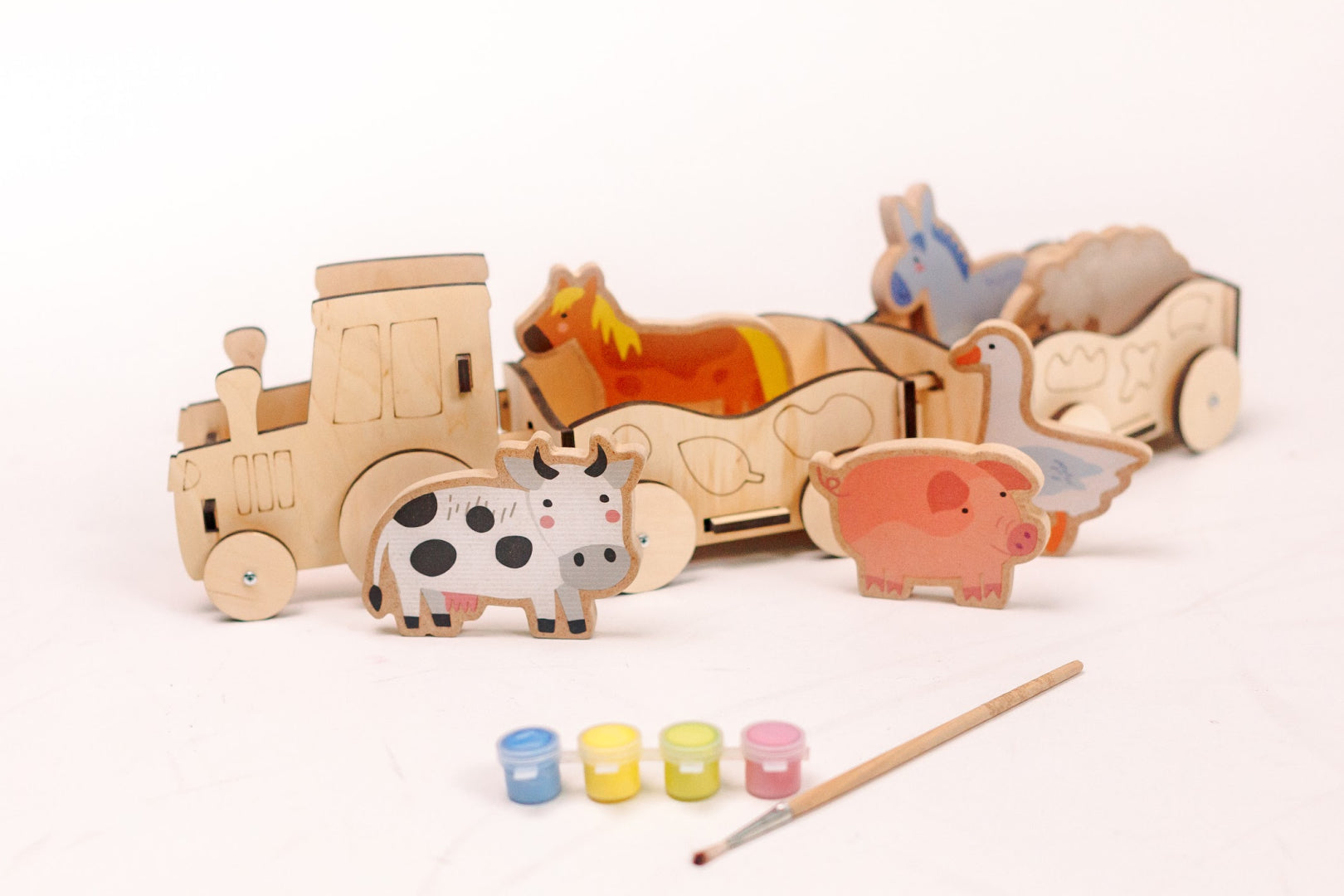 wooden tractor toy with cube