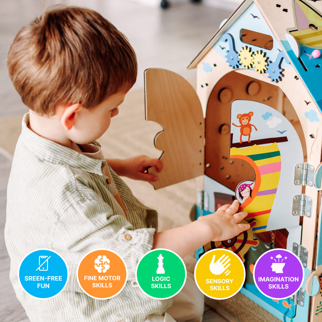 sturdy wooden busy house for early standing