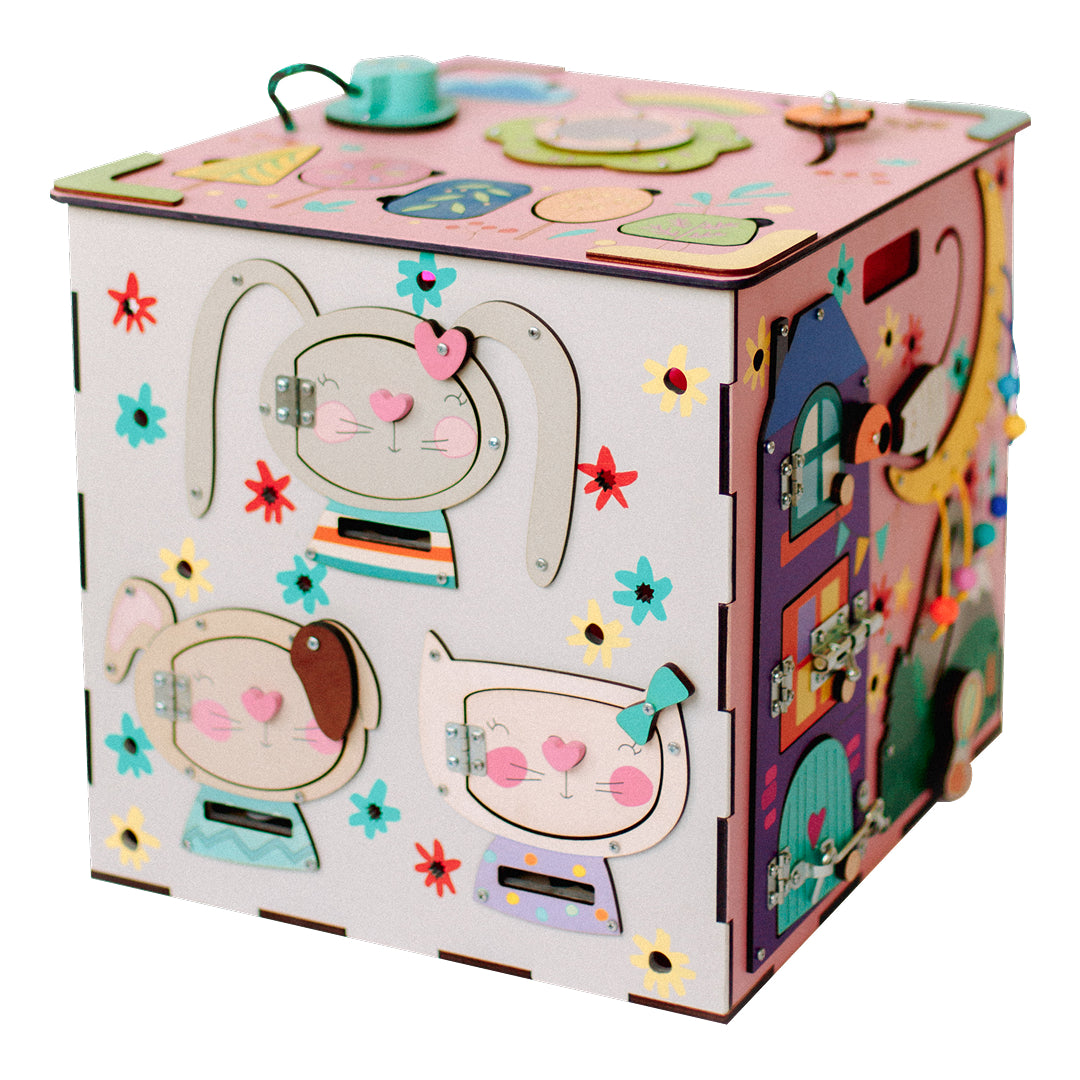 wooden busy cube pink