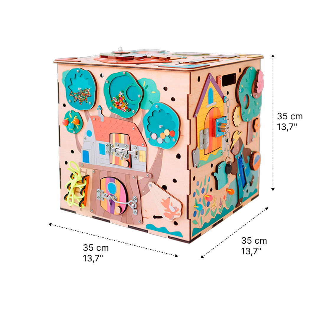 wooden busy box forest size